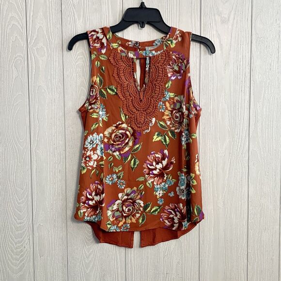 Daniel Rainn Rust Orange Floral Sleeveless top PS NWOT - Picture 1 of 3